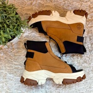 Timberland Adley Way Peep Toe Boot Sandals Leather High Top Zip Shoe Wheat 6.5